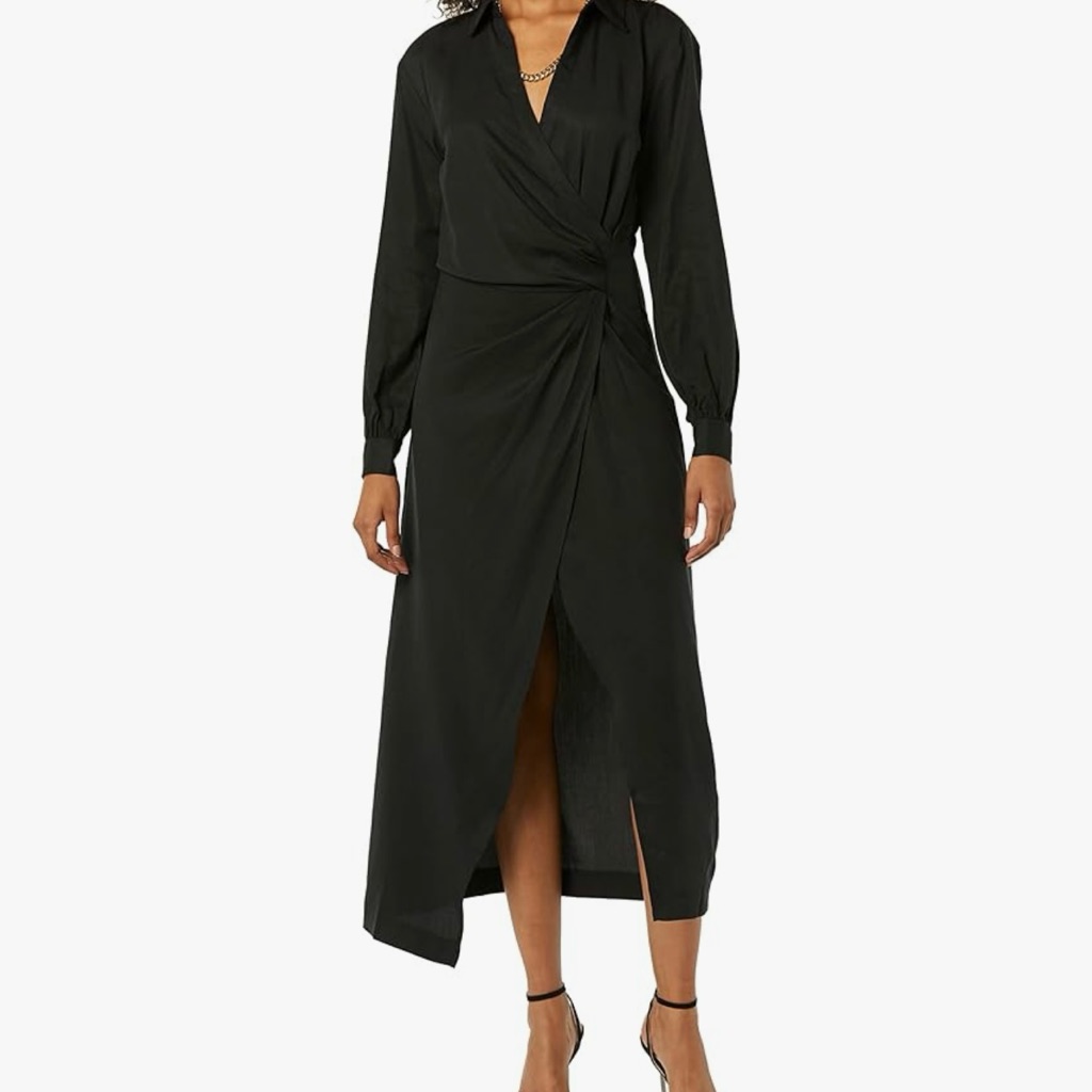 49  Black Draped Crossover Maxi Long Sleeve Dress Brand New With Tag